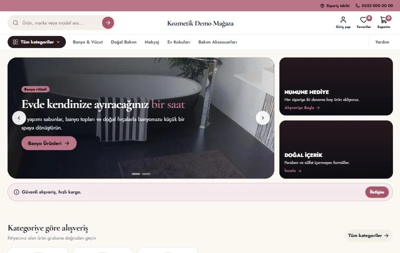 Kozmetik teması ana sayfa görünümü
