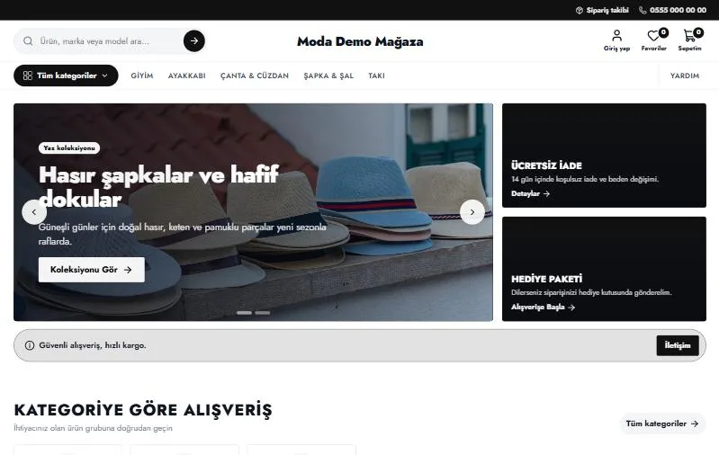Moda teması ana sayfa görünümü