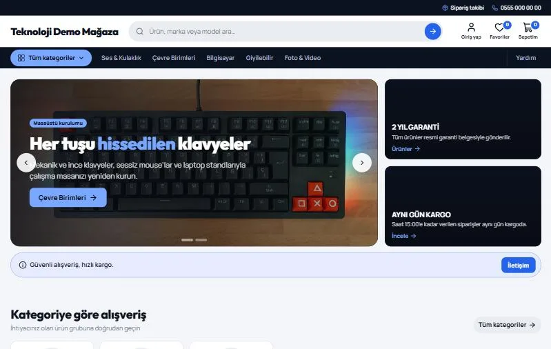 Teknoloji teması ana sayfa görünümü